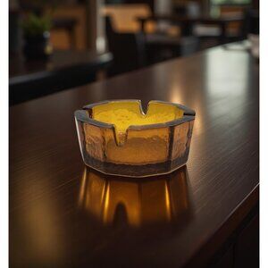 Vintage 1960s Amber Color Textured Heavy Glass Ashtray